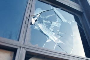 broken window from a victim of burglary